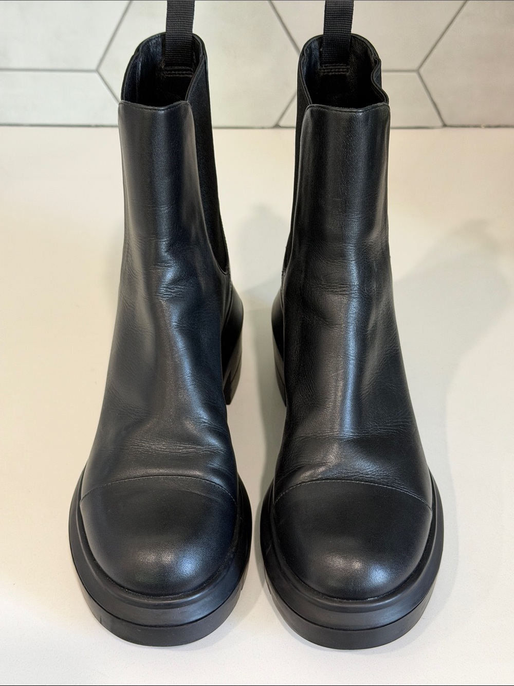 Stuart Weitzman Black Leather Platform Lug Boots - Picture 7 of 14